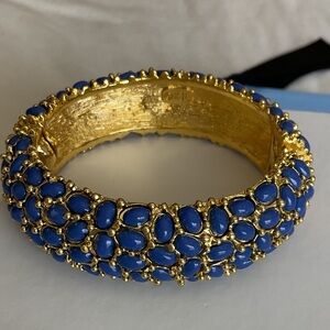 High quality Gold-Tone Royal  Blue Beaded Statement Bangle Bracelet,2.5” across.